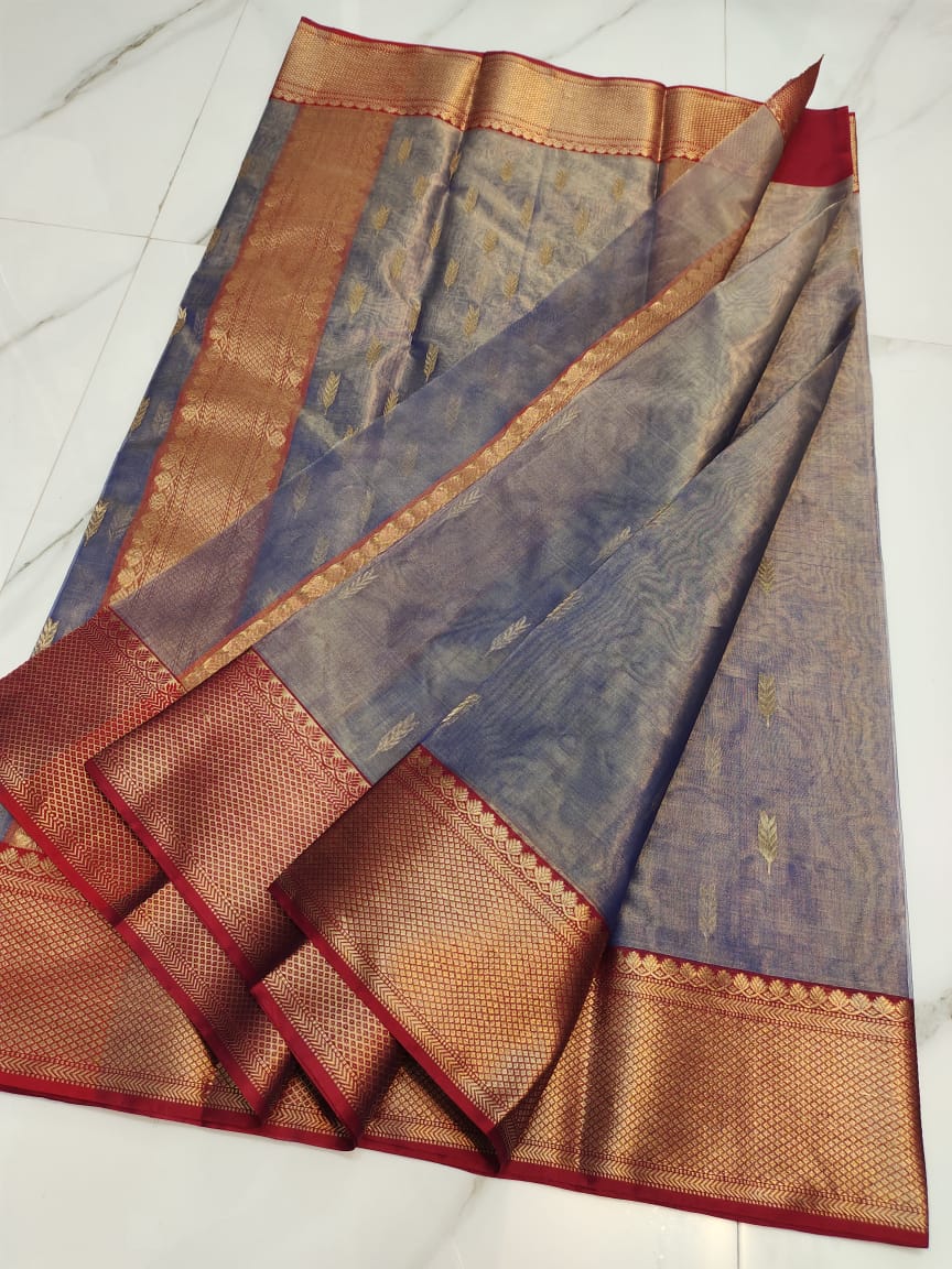 Handwoven Smoky Color Chanderi Silk Tissue Saree - Authentic Tissue Chanderi Saree - View 3