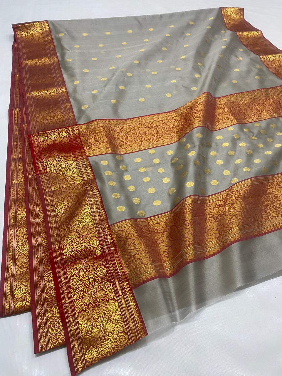 Handwoven Star Dust Color Chanderi Pattu Silk Saree - Authentic Chanderi silk sarees Chanderi Saree
