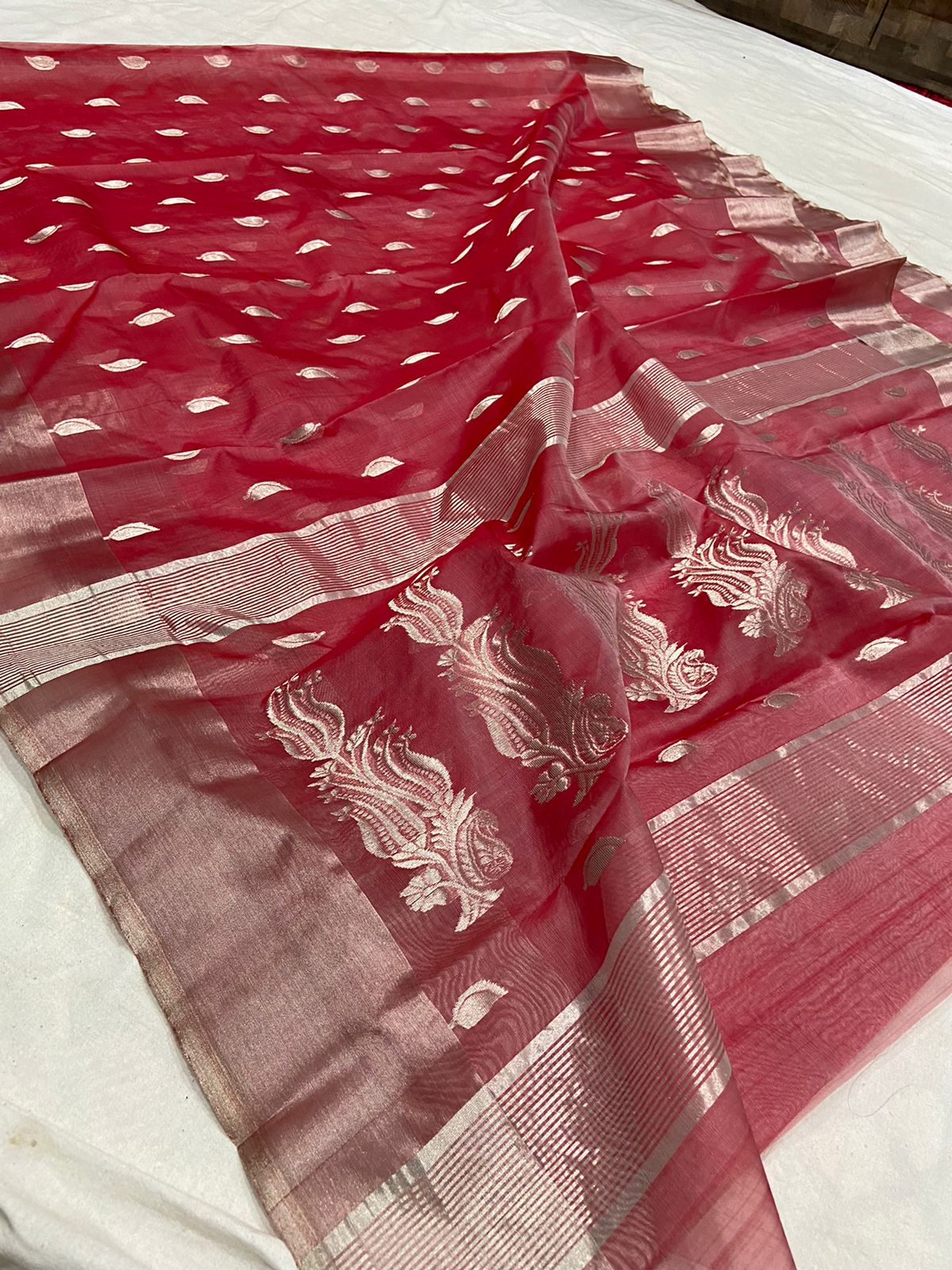 Handwoven Stiletto Color Organza Chanderi Katan Silk Saree - Authentic Chanderi silk sarees Chanderi Saree