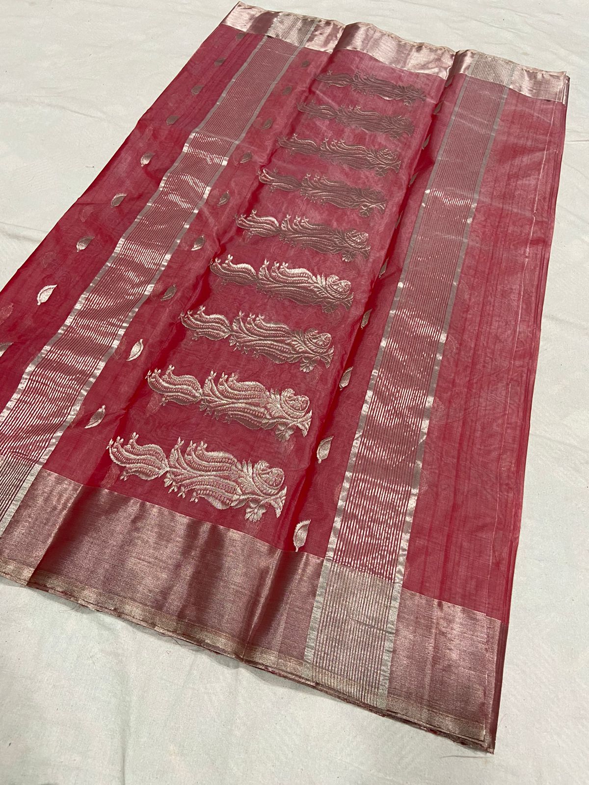 Handwoven Stiletto Color Organza Chanderi Katan Silk Saree - Authentic Chanderi silk sarees Chanderi Saree - View 2