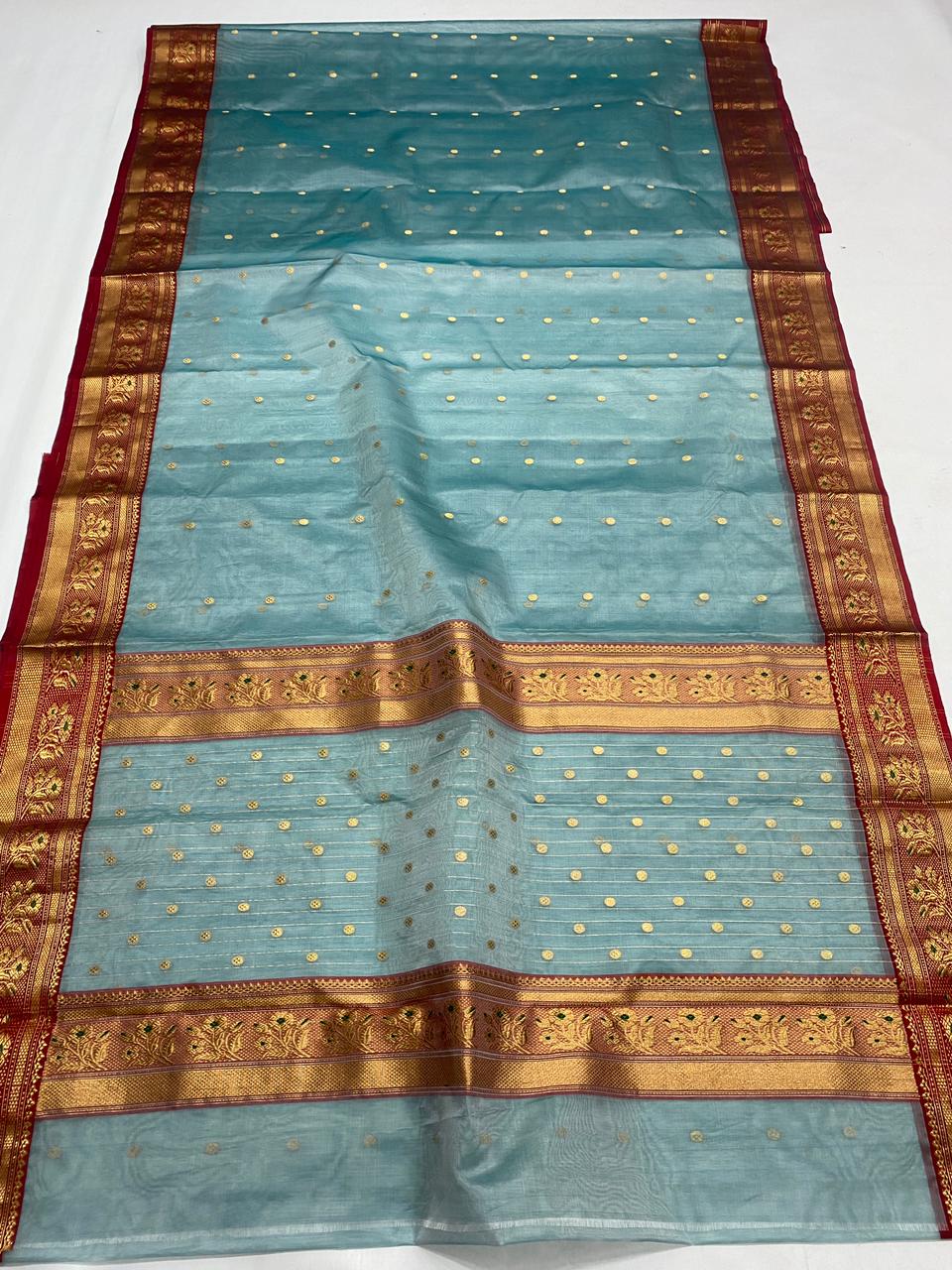 Handwoven Stormcloud Color Organza Chanderi Katan Silk Saree - Authentic Chanderi silk sarees Chanderi Saree - View 2