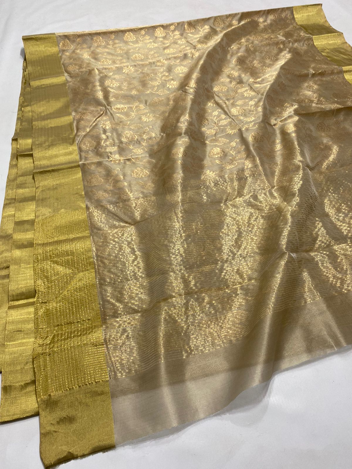 Handwoven Straw Color Chanderi Pattu Silk Saree - Authentic Chanderi silk sarees Chanderi Saree