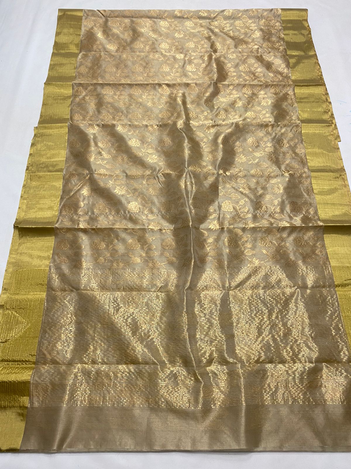 Handwoven Straw Color Chanderi Pattu Silk Saree - Authentic Chanderi silk sarees Chanderi Saree - View 2