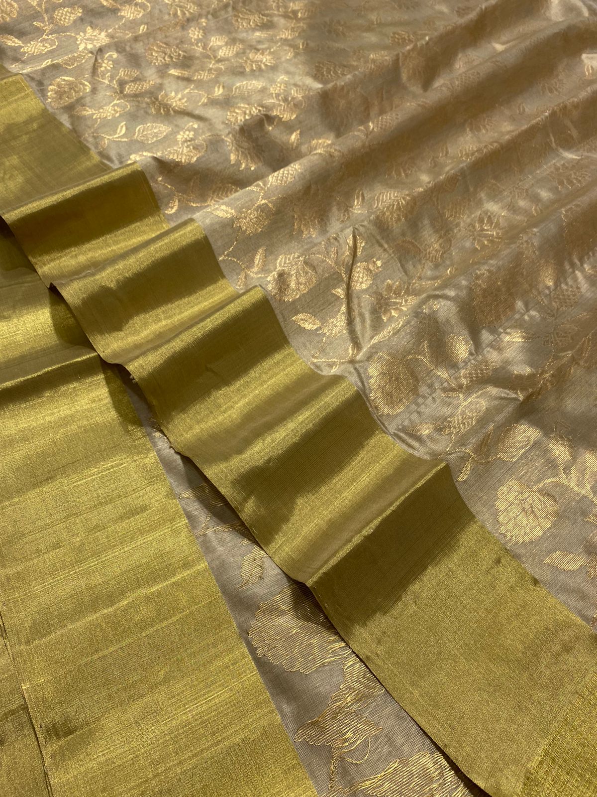 Handwoven Straw Color Chanderi Pattu Silk Saree - Authentic Chanderi silk sarees Chanderi Saree - View 3