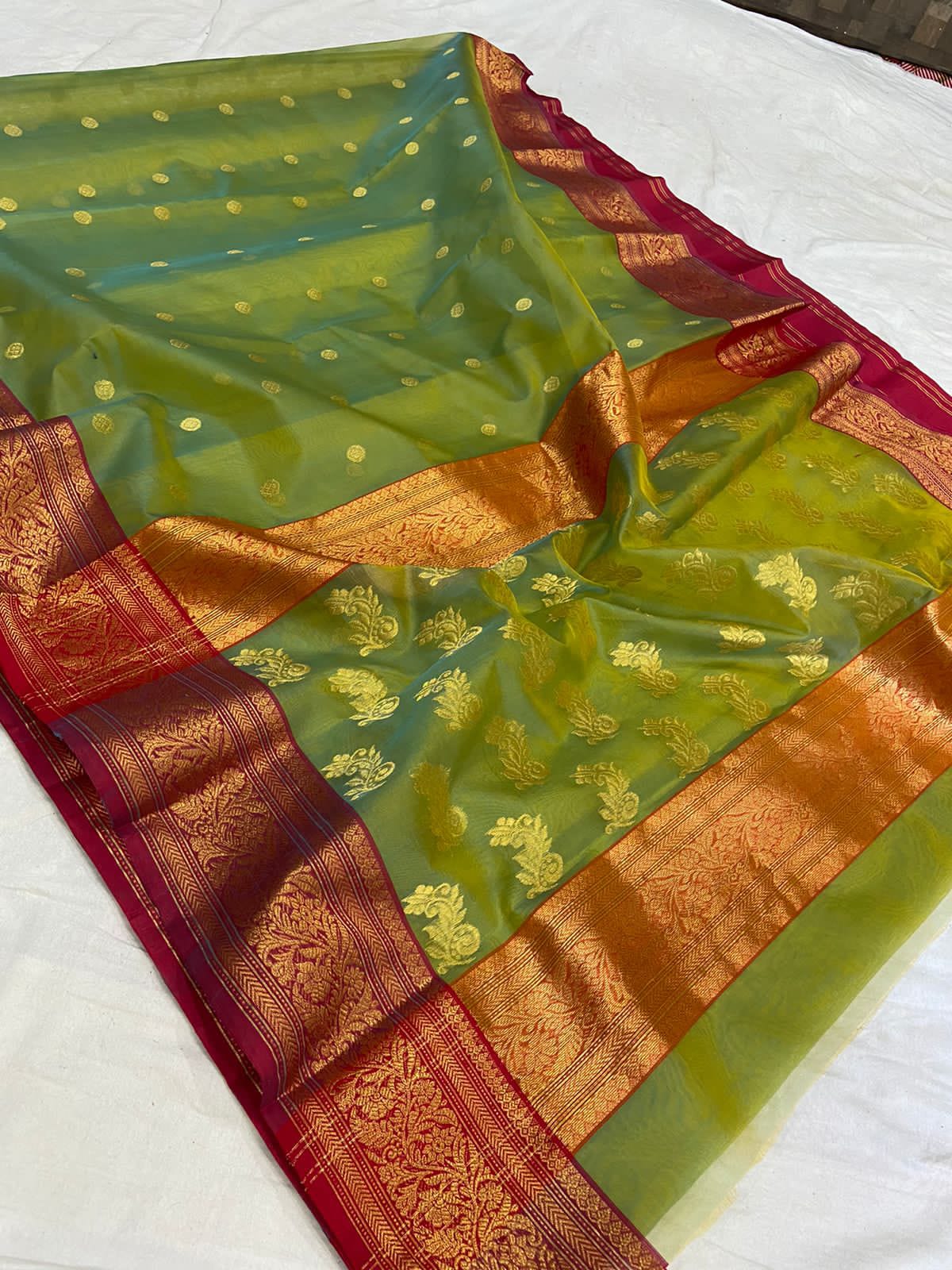Handwoven Sycamore Color Organza Chanderi Katan Silk Saree - Authentic Chanderi silk sarees Chanderi Saree