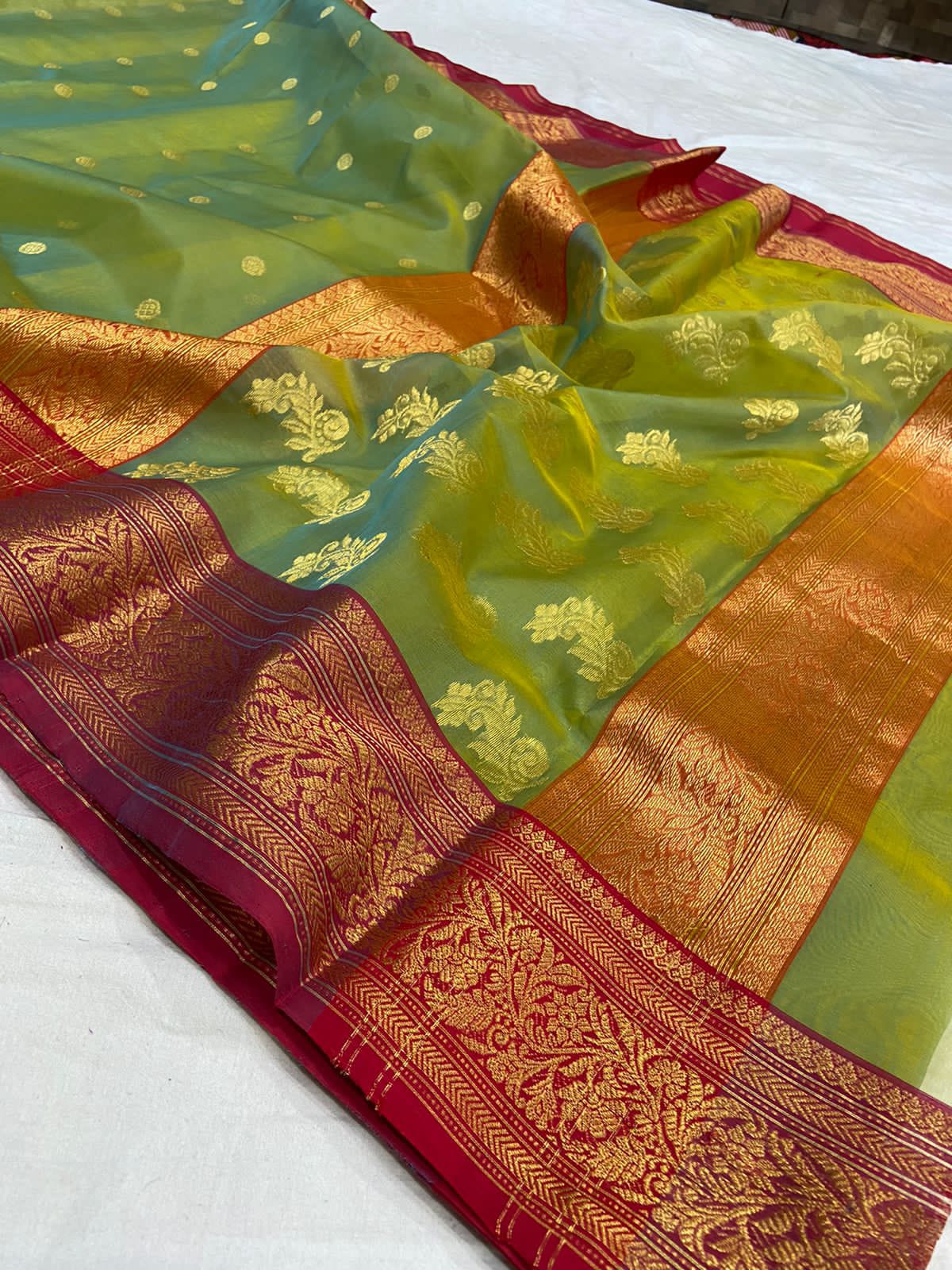 Handwoven Sycamore Color Organza Chanderi Katan Silk Saree - Authentic Chanderi silk sarees Chanderi Saree - View 3