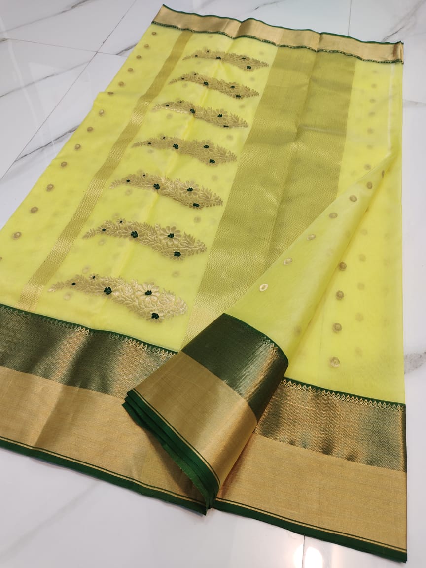 Handwoven Tacha Color Organza Chanderi Katan Silk Saree - Authentic Chanderi silk sarees Chanderi Saree - View 1
