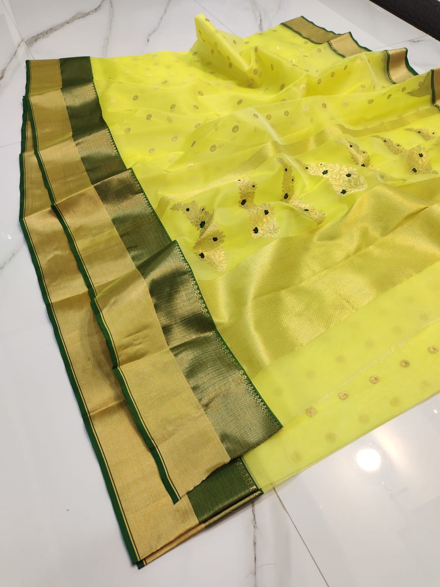 Handwoven Tacha Color Organza Chanderi Katan Silk Saree - Authentic Chanderi silk sarees Chanderi Saree - View 2