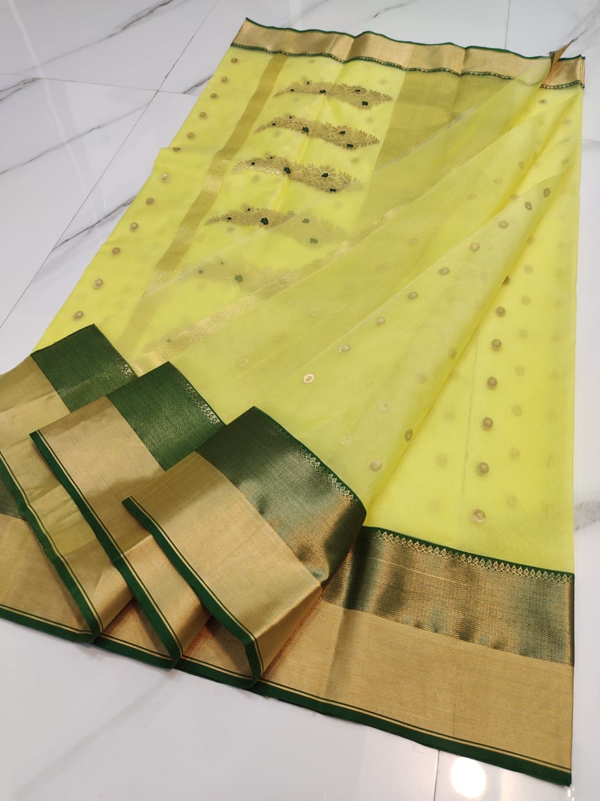 Handwoven Tacha Color Organza Chanderi Katan Silk Saree - Authentic Chanderi silk sarees Chanderi Saree - View 3
