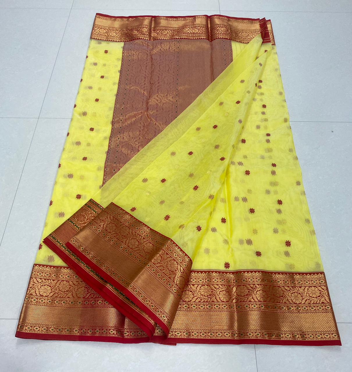 Handwoven Tacha Color Organza Chanderi Katan Silk Saree - Authentic Chanderi silk sarees Chanderi Saree - View 2