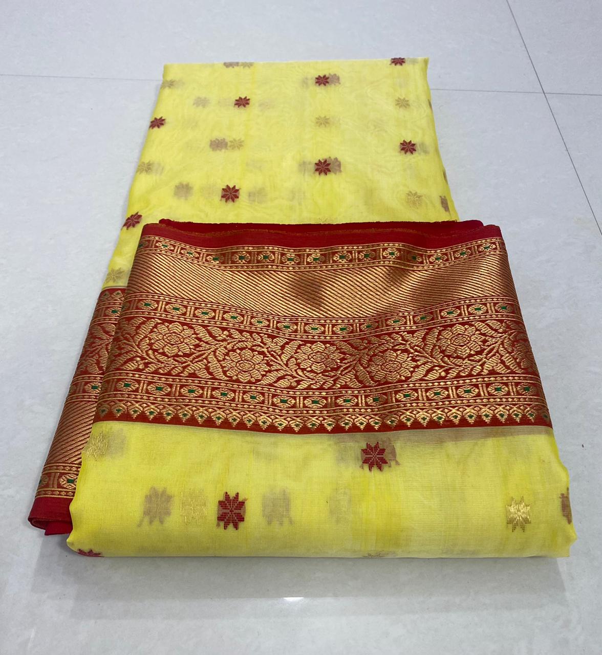 Handwoven Tacha Color Organza Chanderi Katan Silk Saree - Authentic Chanderi silk sarees Chanderi Saree - View 3