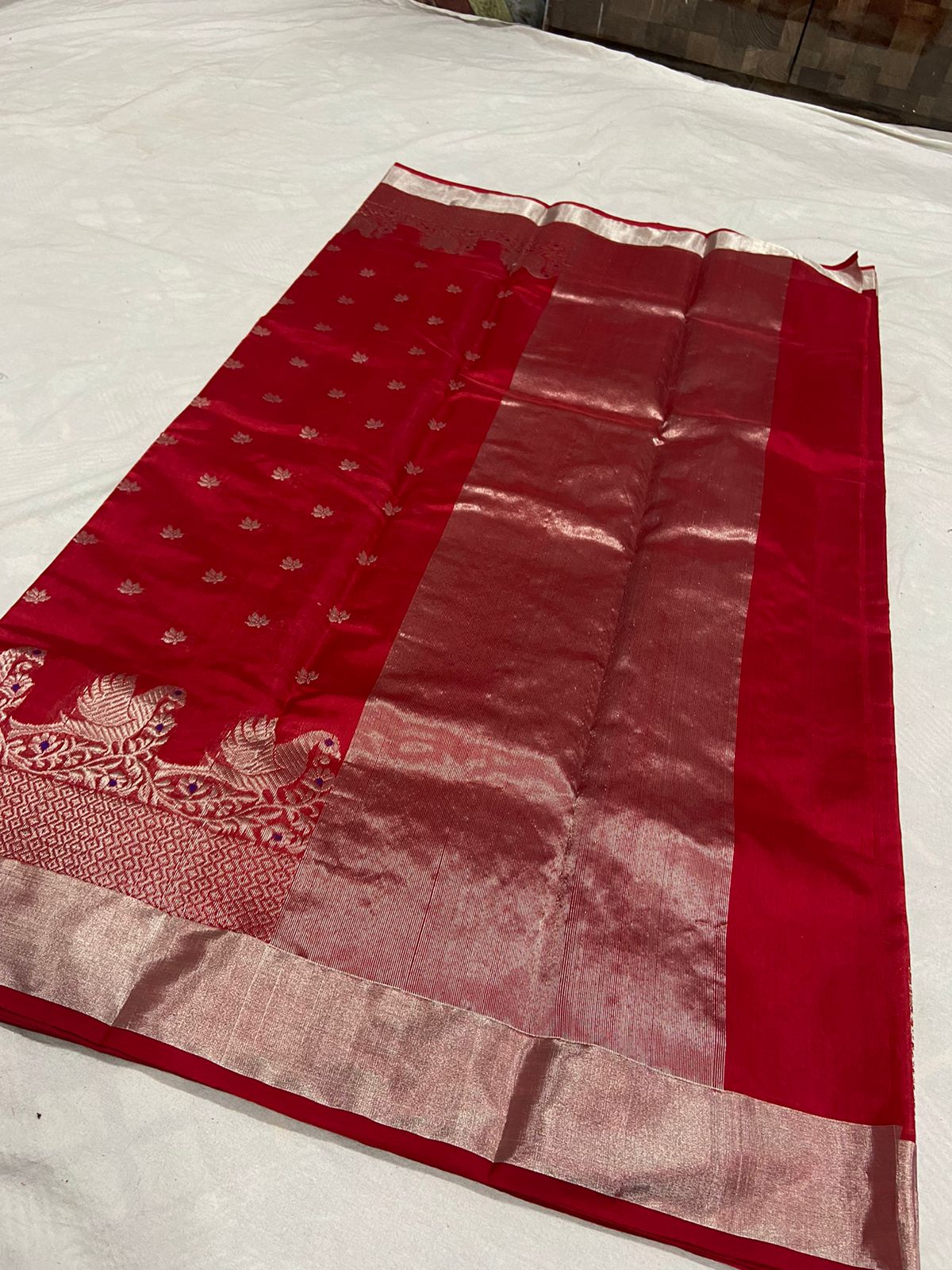 Handwoven Tamarillo Color Chanderi Pattu Silk Saree - Authentic Chanderi silk sarees Chanderi Saree - View 2
