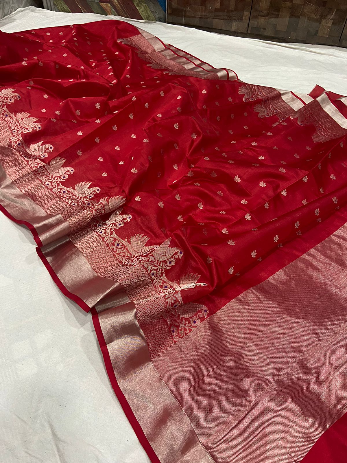 Handwoven Tamarillo Color Chanderi Pattu Silk Saree - Authentic Chanderi silk sarees Chanderi Saree - View 3