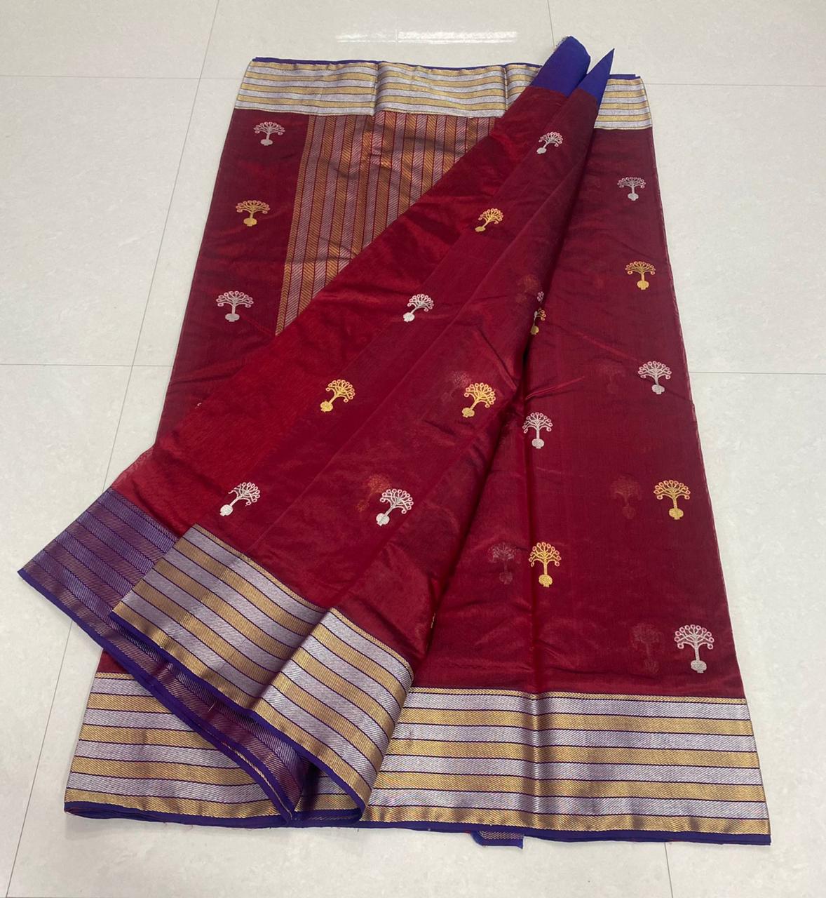 Handwoven Tamarillo Color Chanderi Pattu Silk Saree - Authentic Chanderi silk sarees Chanderi Saree - View 2