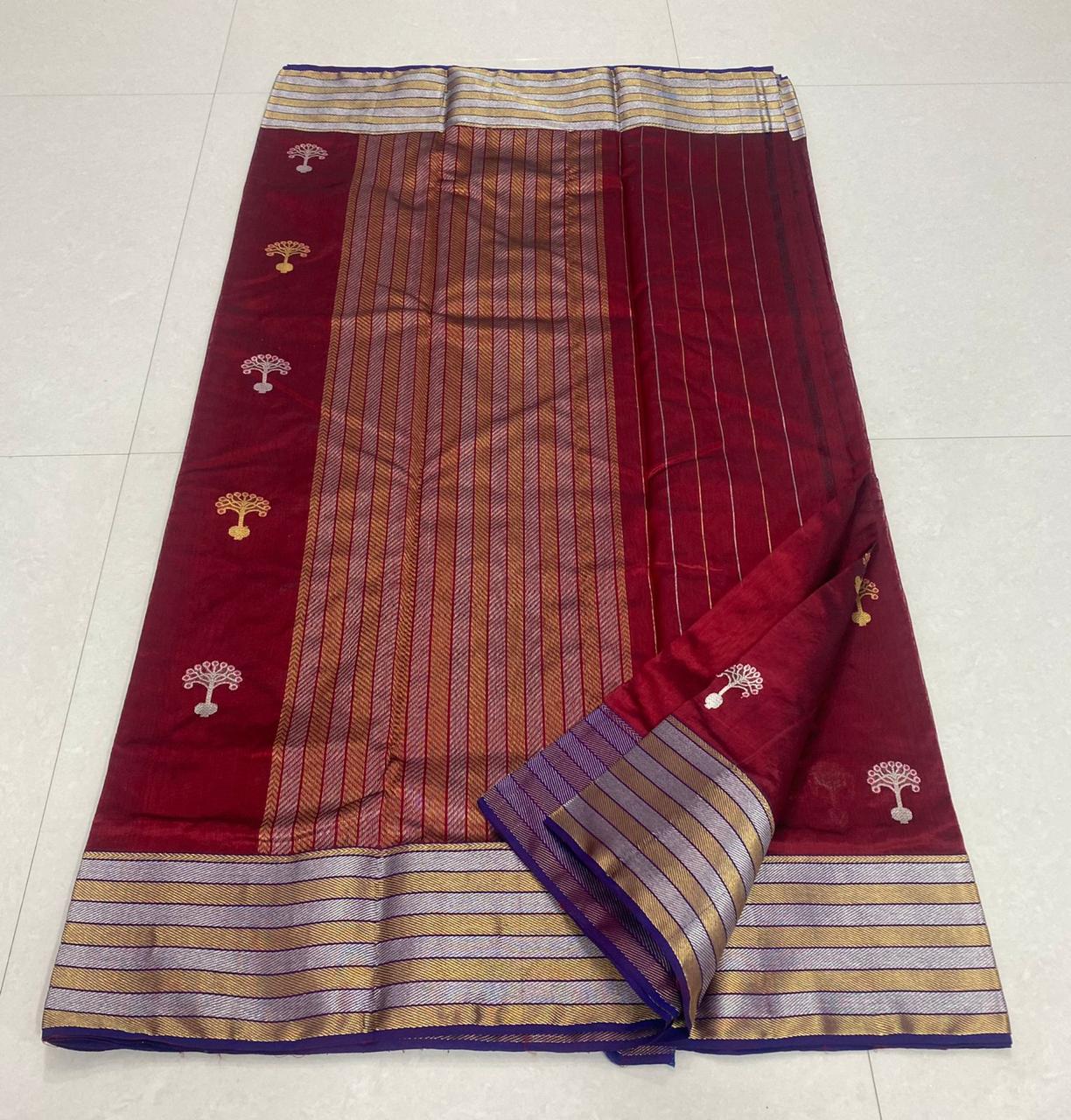 Handwoven Tamarillo Color Chanderi Pattu Silk Saree - Authentic Chanderi silk sarees Chanderi Saree - View 3