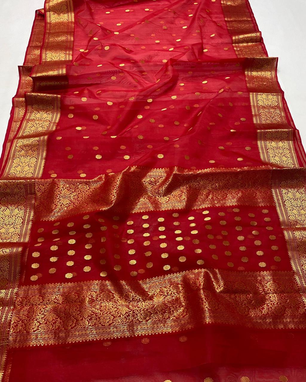 Handwoven Tamarillo Color Organza Chanderi Katan Silk Saree - Authentic Chanderi silk sarees Chanderi Saree - View 2