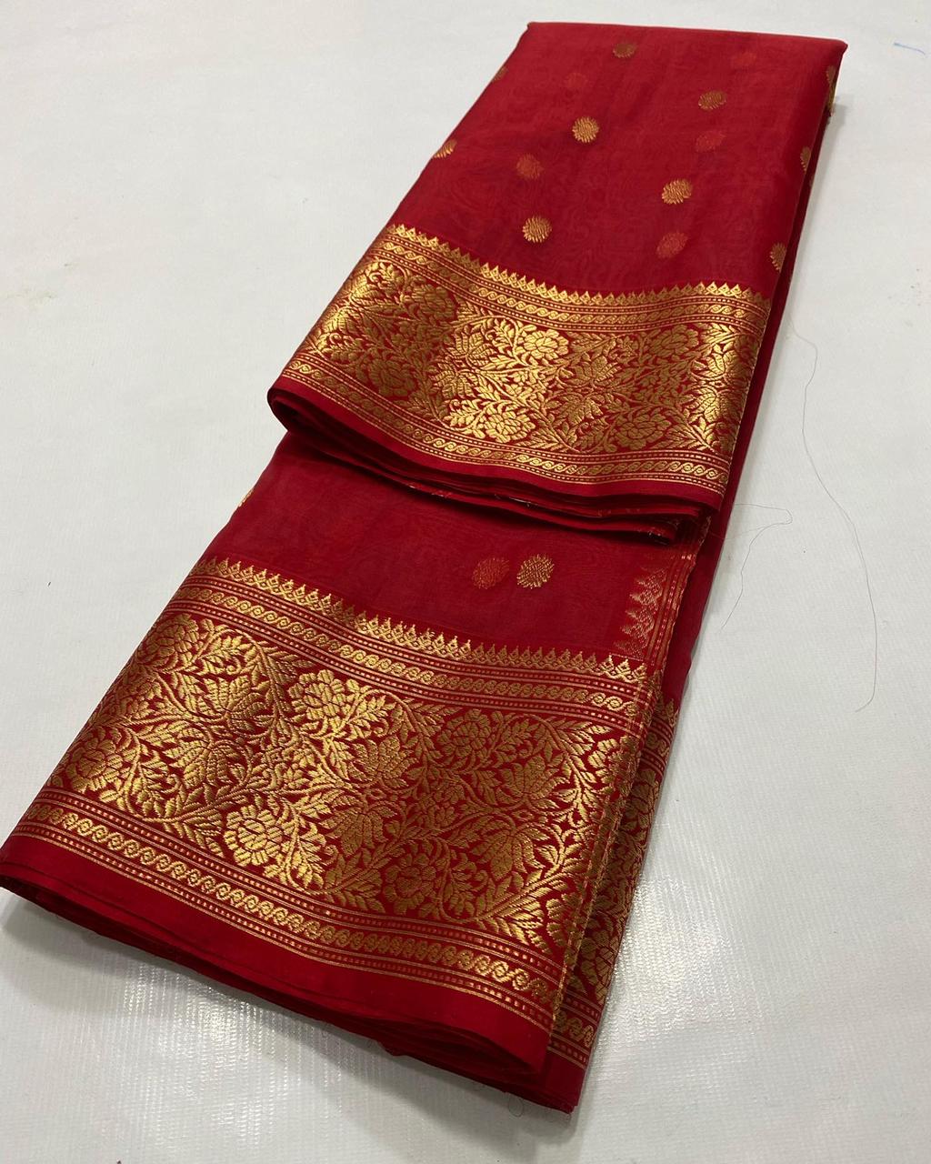 Handwoven Tamarillo Color Organza Chanderi Katan Silk Saree - Authentic Chanderi silk sarees Chanderi Saree - View 3