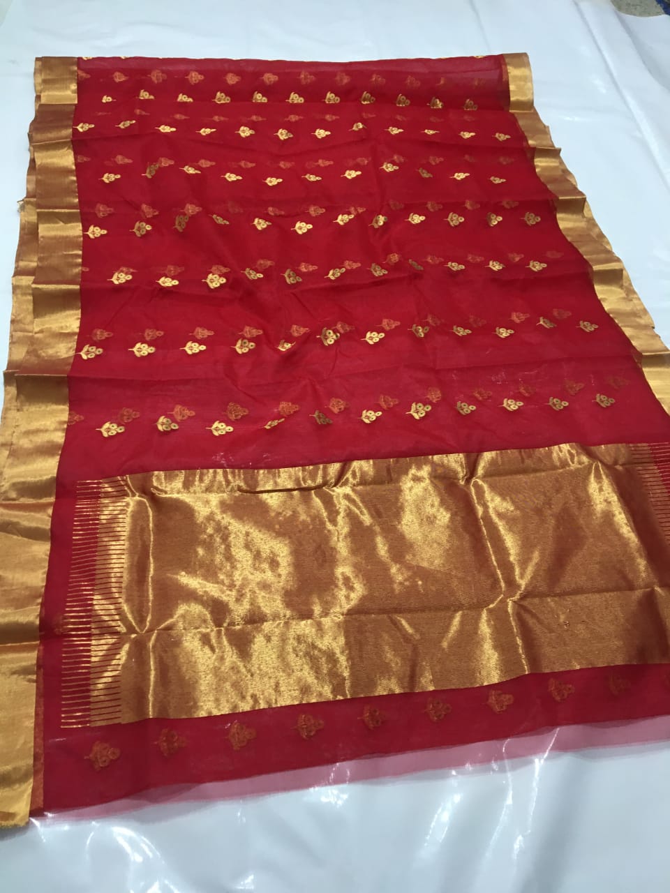 Handwoven Tamarillo Color Organza Chanderi Katan Silk Saree - Authentic Chanderi silk sarees Chanderi Saree - View 1