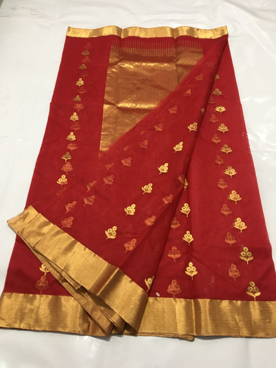 Handwoven Tamarillo Color Organza Chanderi Katan Silk Saree - Authentic Chanderi silk sarees Chanderi Saree - View 2