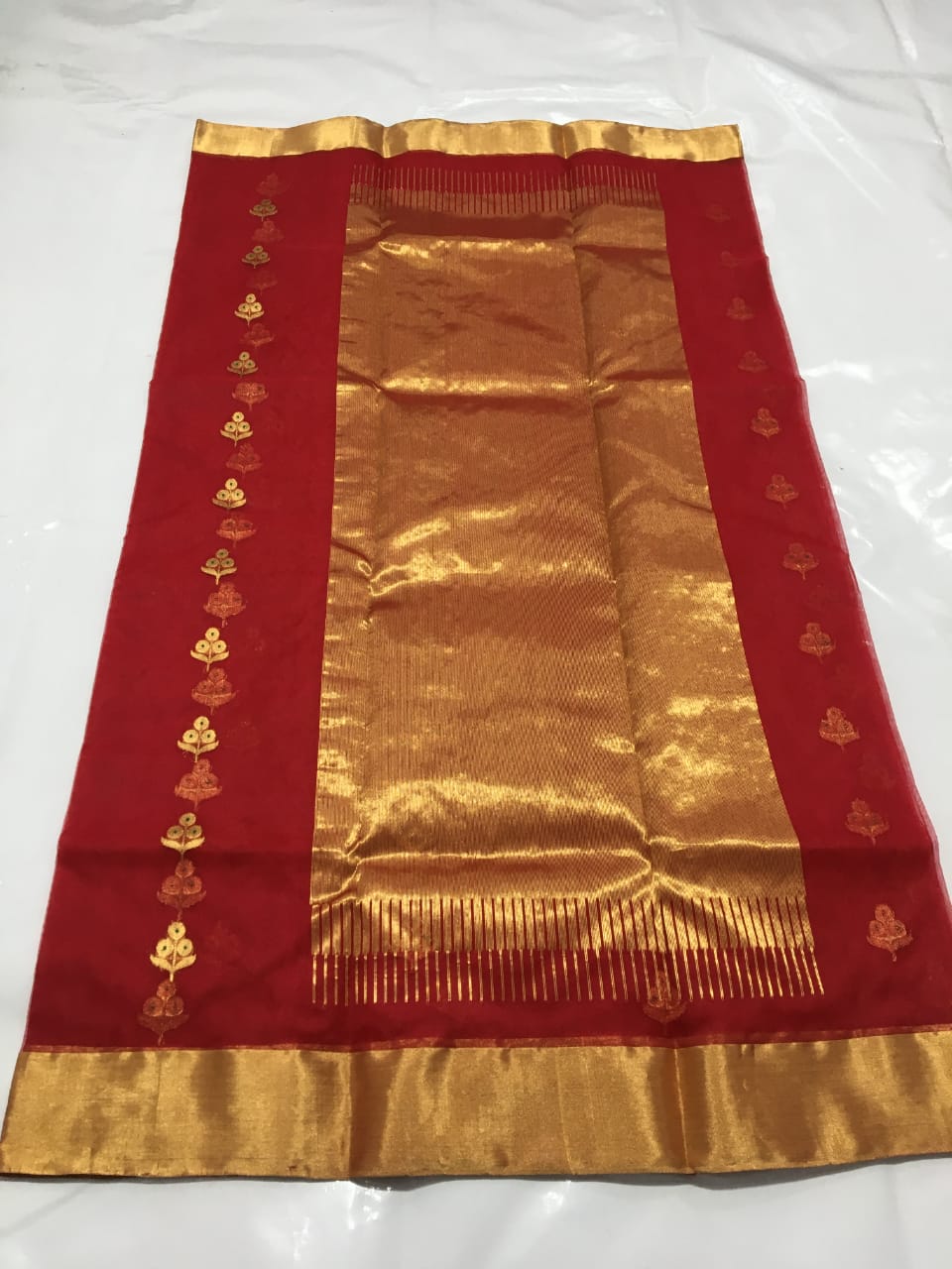 Handwoven Tamarillo Color Organza Chanderi Katan Silk Saree - Authentic Chanderi silk sarees Chanderi Saree - View 3