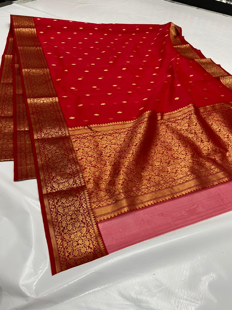 Handwoven Tamarillo Color Organza Chanderi Katan Silk Saree - Authentic Chanderi silk sarees Chanderi Saree - View 1