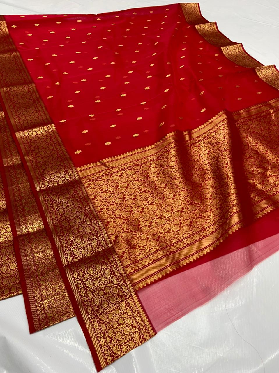 Handwoven Tamarillo Color Organza Chanderi Katan Silk Saree - Authentic Chanderi silk sarees Chanderi Saree - View 3