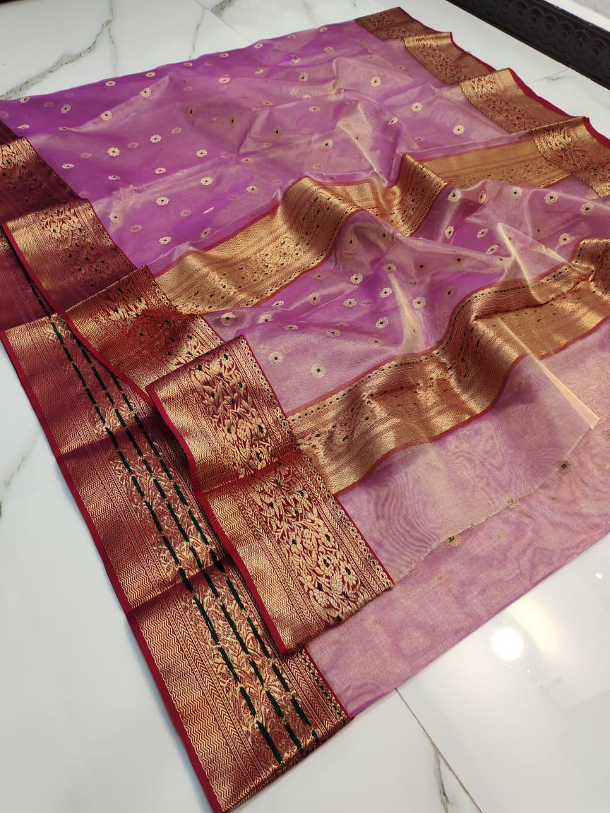 Handwoven Tapestry Color Chanderi Silk Tissue Saree - Authentic Tissue Chanderi Saree