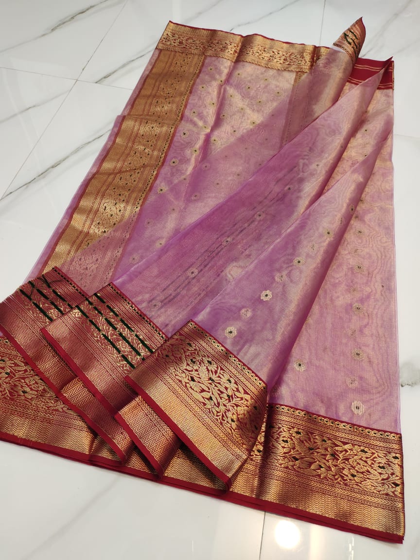 Handwoven Tapestry Color Chanderi Silk Tissue Saree - Authentic Tissue Chanderi Saree - View 3