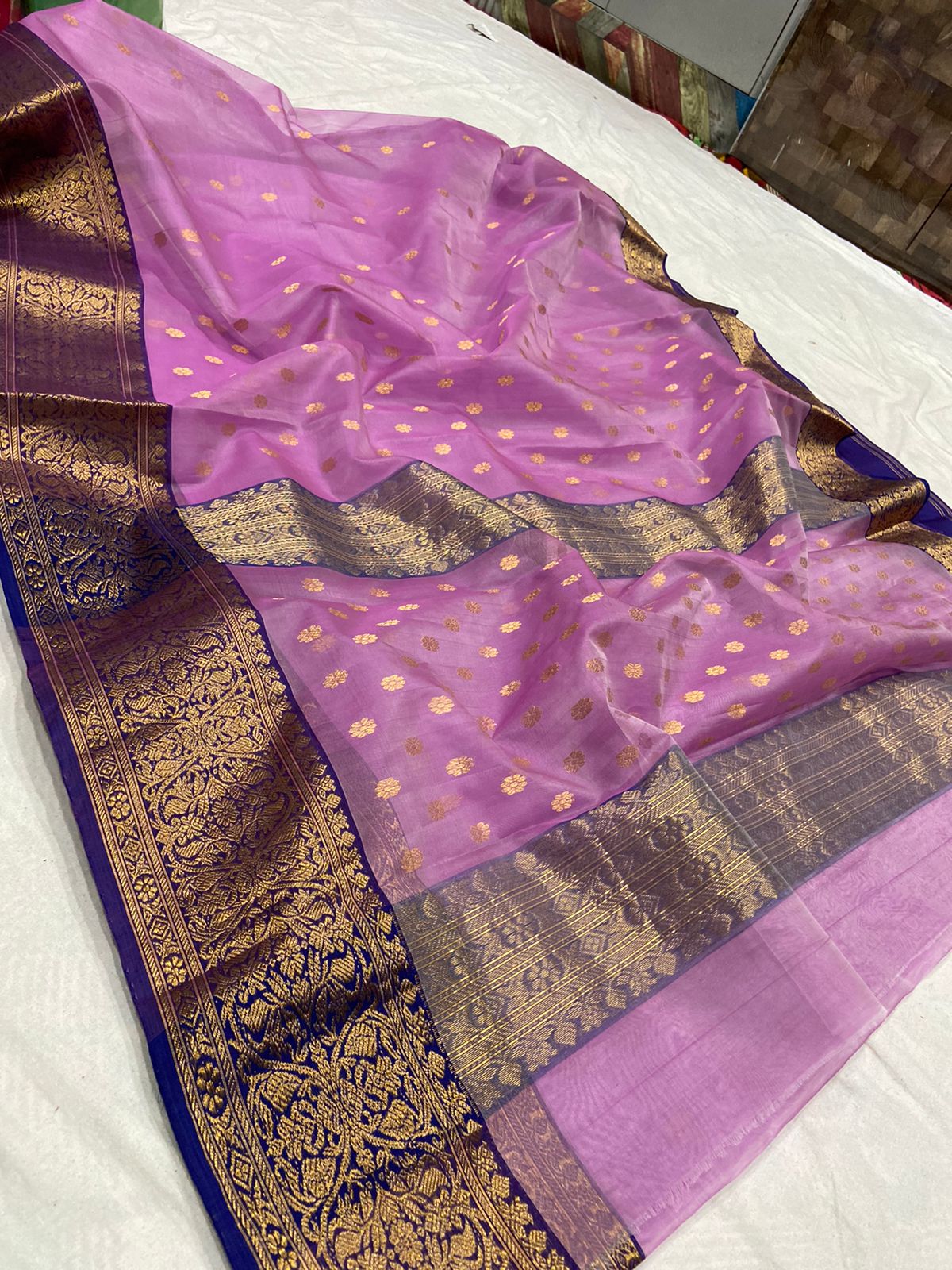 Handwoven Tapestry Color Organza Chanderi Katan Silk Saree - Authentic Chanderi silk sarees Chanderi Saree - View 2