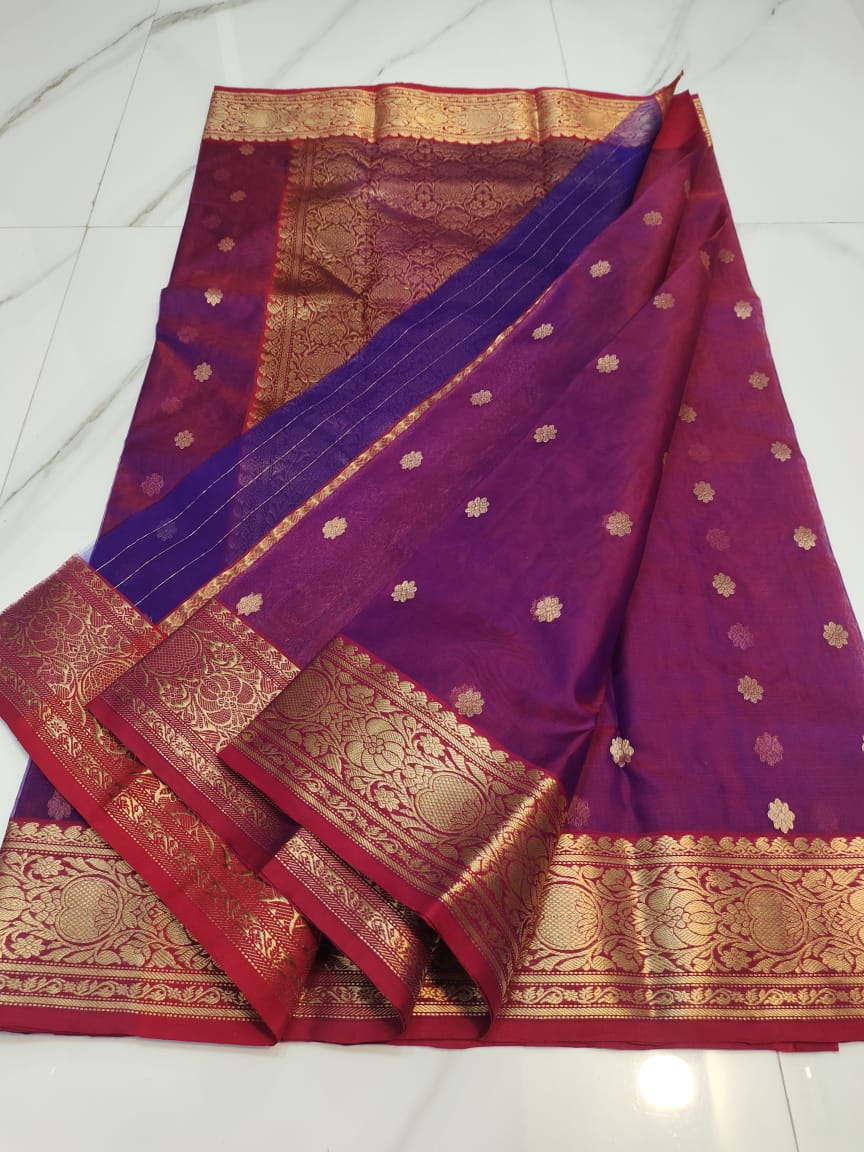 Handwoven Tawny Port Color Organza Chanderi Katan Silk Saree - Authentic Chanderi silk sarees Chanderi Saree - View 2