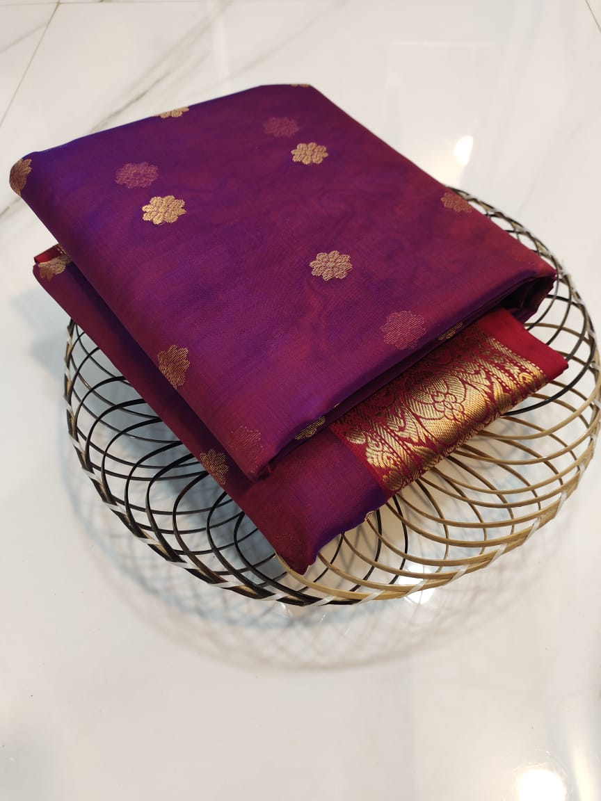 Handwoven Tawny Port Color Organza Chanderi Katan Silk Saree - Authentic Chanderi silk sarees Chanderi Saree - View 3