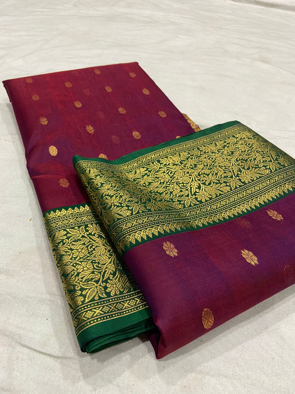 Handwoven Tawny Port Color Organza Chanderi Katan Silk Saree - Authentic Chanderi silk sarees Chanderi Saree - View 3
