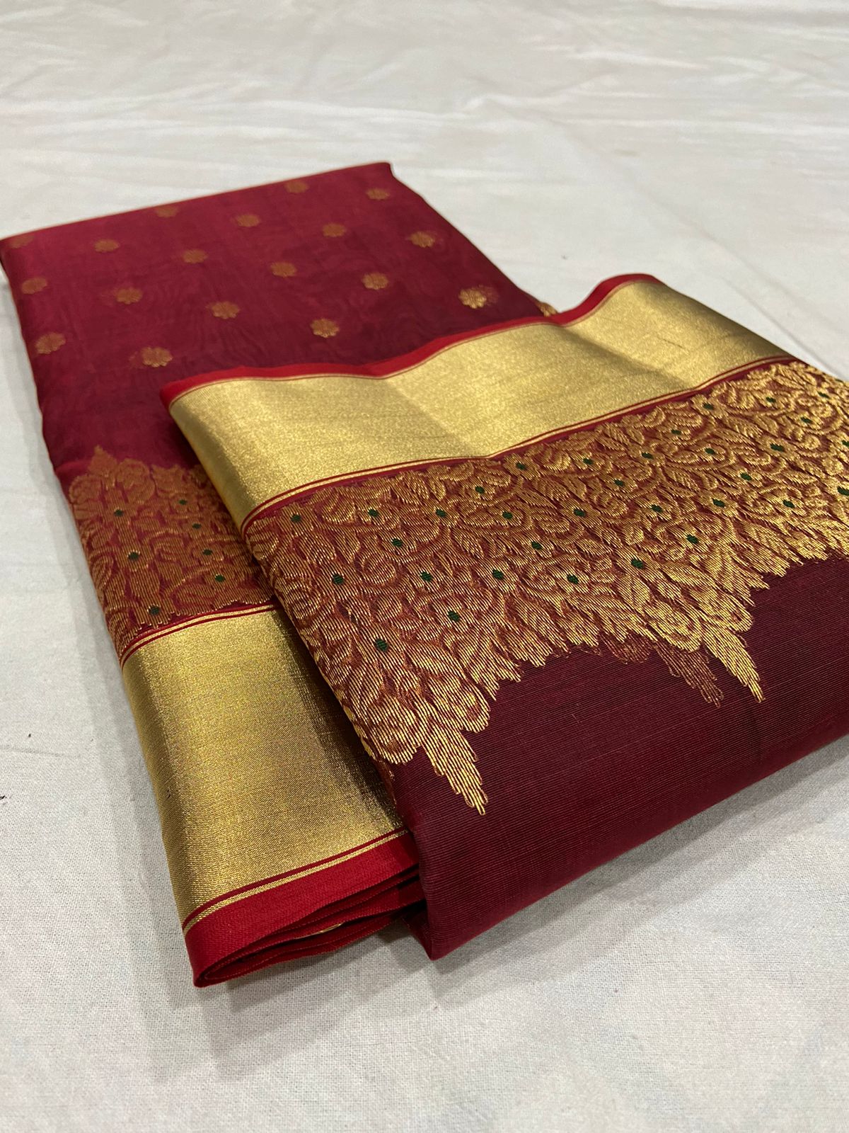 Handwoven Tawny Port Color Organza Chanderi Katan Silk Saree - Authentic Chanderi silk sarees Chanderi Saree - View 3