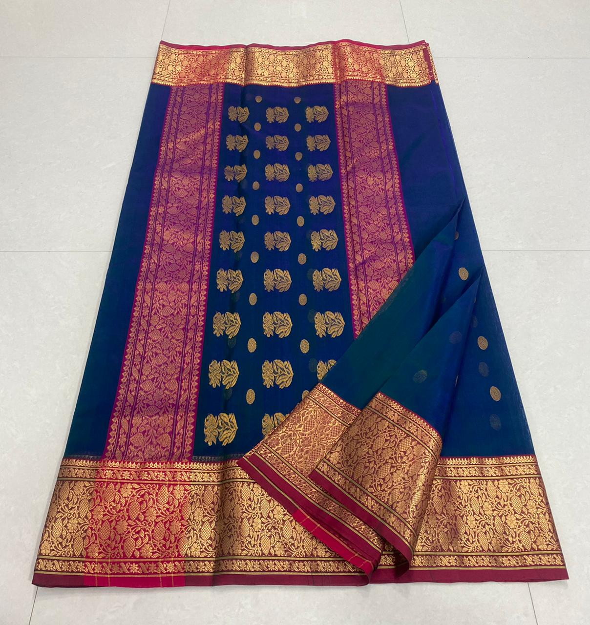 Handwoven Blue Teal Blue Color Organza Chanderi Katan Silk Saree - Authentic Chanderi silk sarees Chanderi Saree