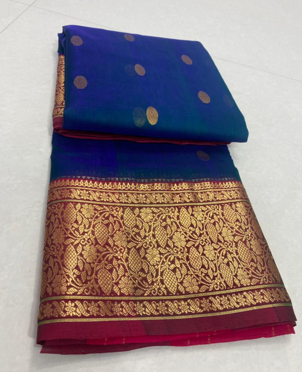 Handwoven Blue Teal Blue Color Organza Chanderi Katan Silk Saree - Authentic Chanderi silk sarees Chanderi Saree - View 3