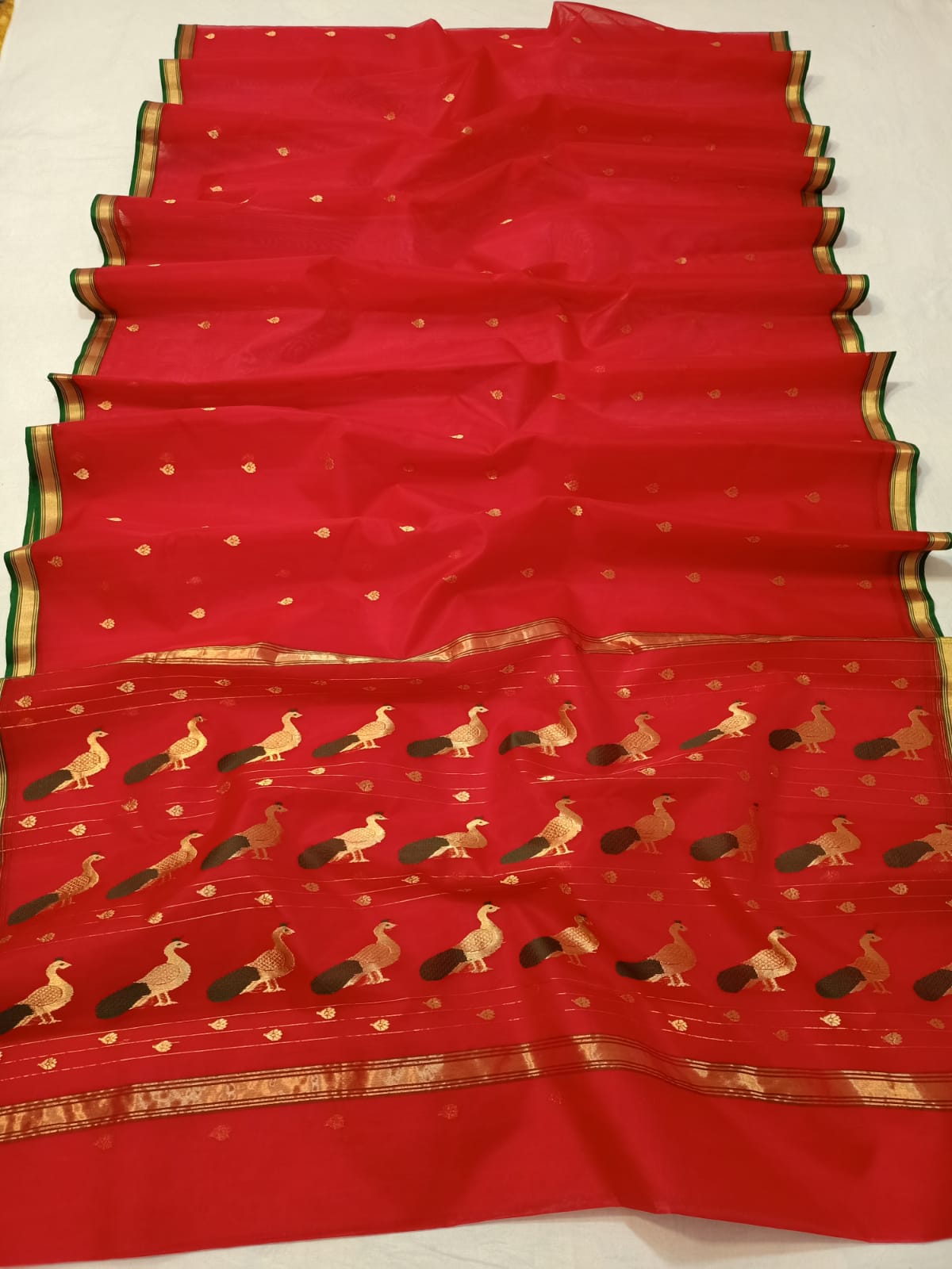 Handwoven Thunderbird Color Organza Chanderi Katan Silk Saree - Authentic Chanderi silk sarees Chanderi Saree