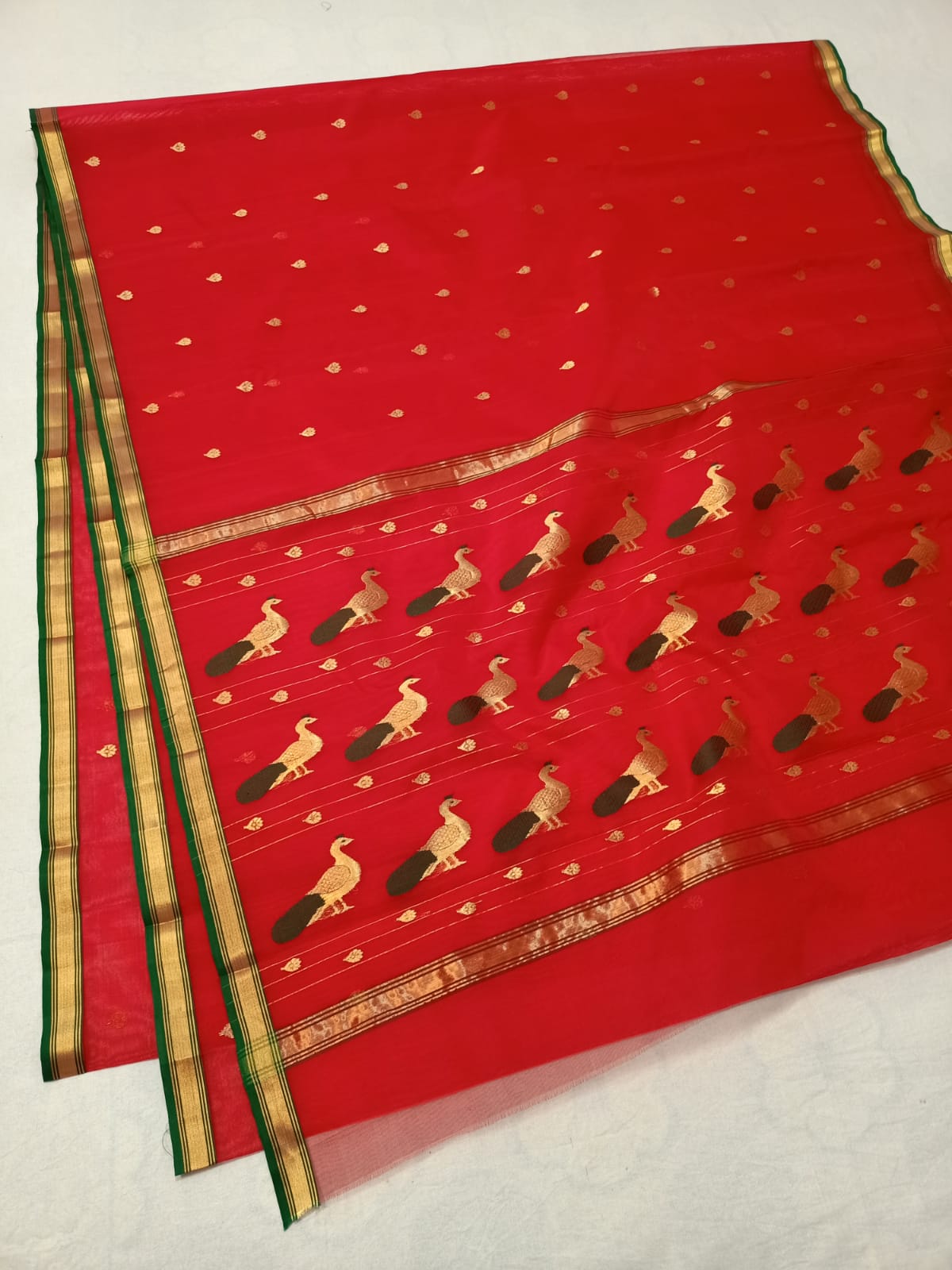 Handwoven Thunderbird Color Organza Chanderi Katan Silk Saree - Authentic Chanderi silk sarees Chanderi Saree - View 2