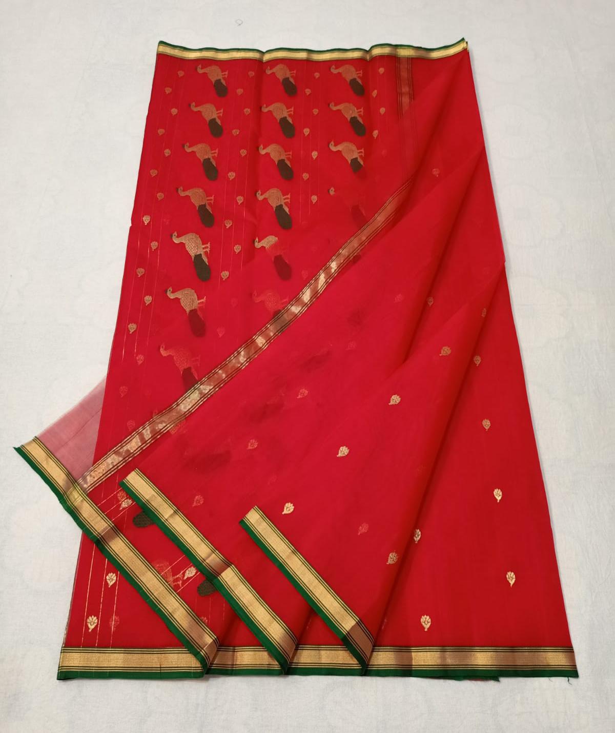 Handwoven Thunderbird Color Organza Chanderi Katan Silk Saree - Authentic Chanderi silk sarees Chanderi Saree - View 3
