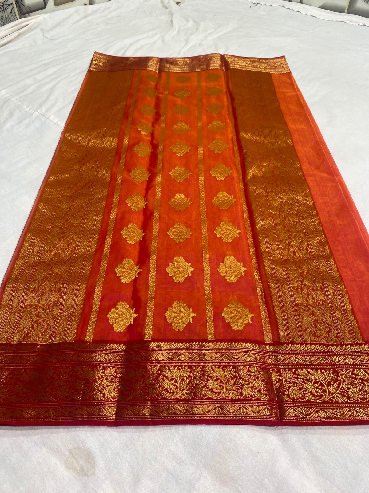 Handwoven Thunderbird Color Organza Chanderi Katan Silk Saree - Authentic Chanderi silk sarees Chanderi Saree - View 1
