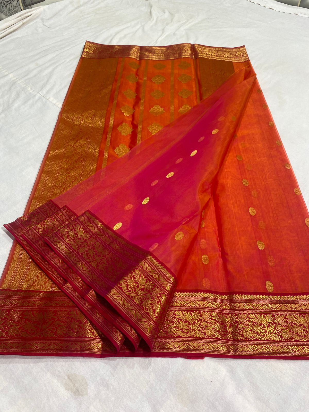 Handwoven Thunderbird Color Organza Chanderi Katan Silk Saree - Authentic Chanderi silk sarees Chanderi Saree - View 2