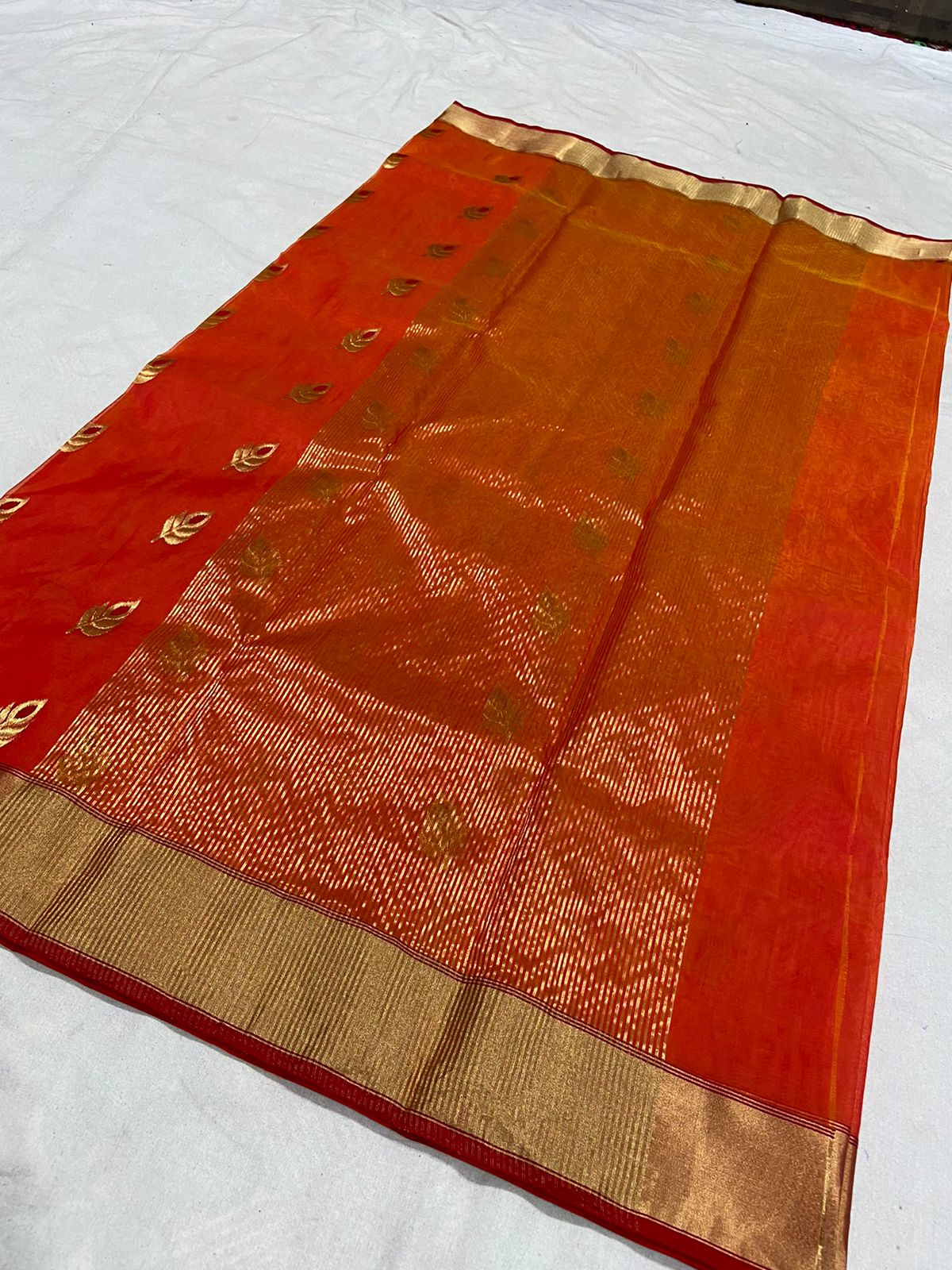 Handwoven Thunderbird Color Organza Chanderi Katan Silk Saree - Authentic Chanderi silk sarees Chanderi Saree - View 2