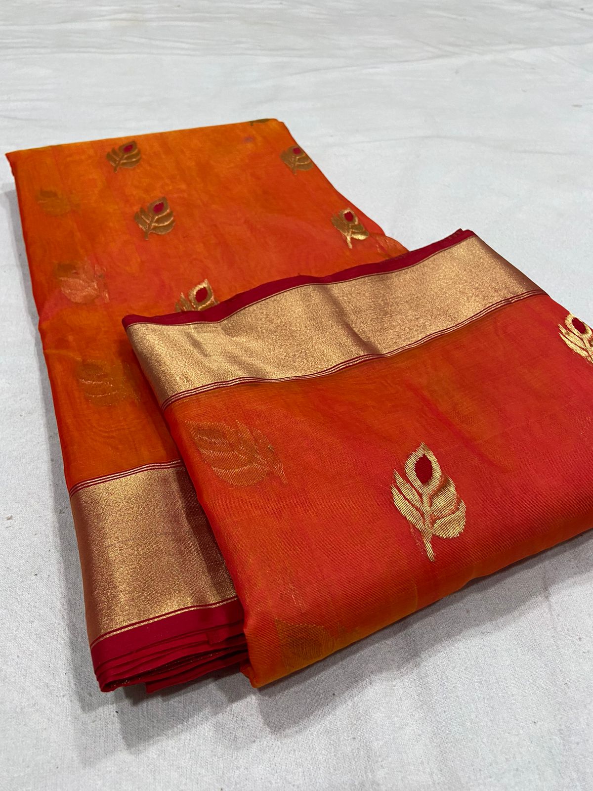 Handwoven Thunderbird Color Organza Chanderi Katan Silk Saree - Authentic Chanderi silk sarees Chanderi Saree - View 3