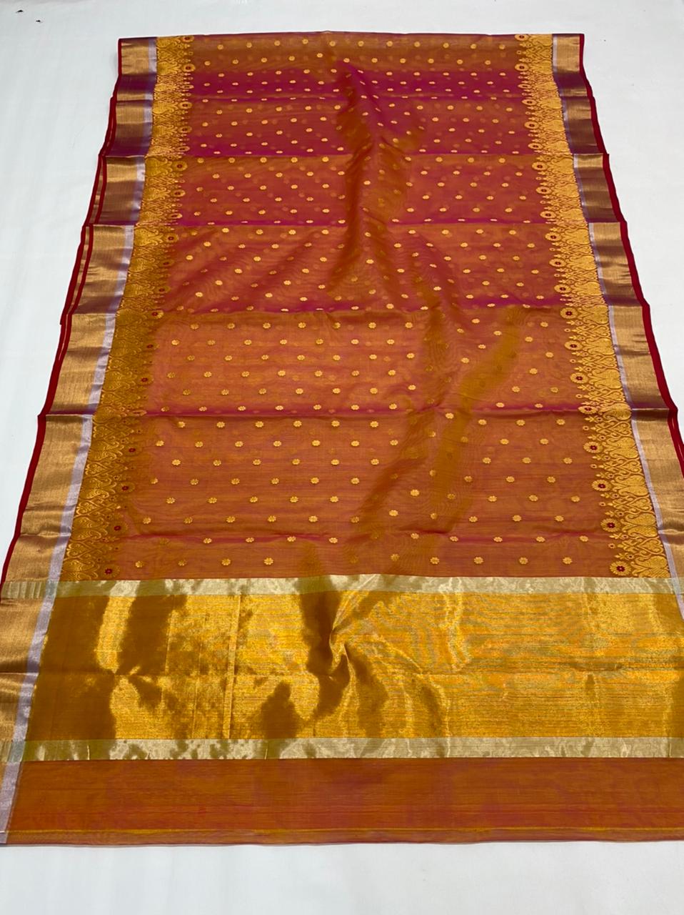 Handwoven Tigers Eye Color Organza Chanderi Katan Silk Saree - Authentic Chanderi silk sarees Chanderi Saree - View 2