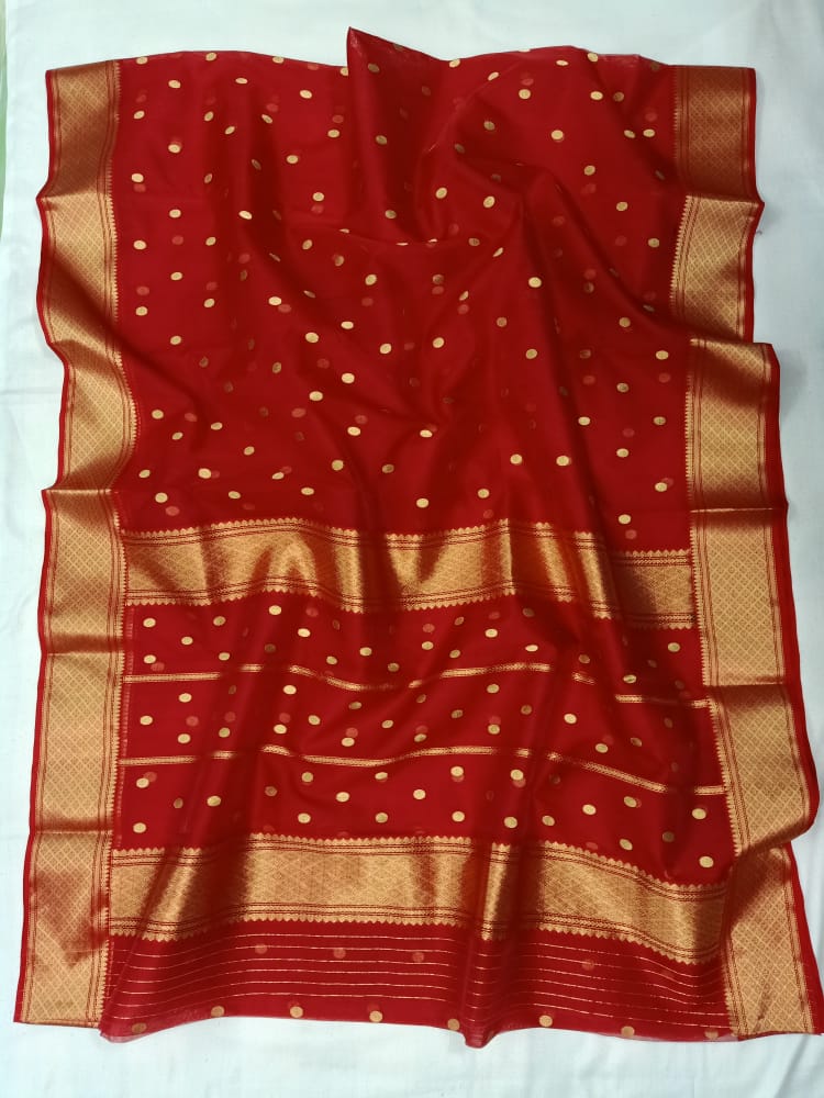 Handwoven Totem Pole Color Organza Chanderi Katan Silk Saree - Authentic Chanderi silk sarees Chanderi Saree