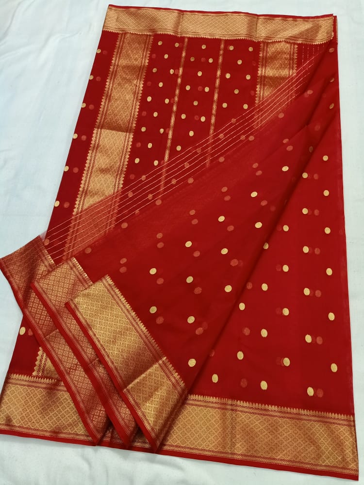 Handwoven Totem Pole Color Organza Chanderi Katan Silk Saree - Authentic Chanderi silk sarees Chanderi Saree - View 2