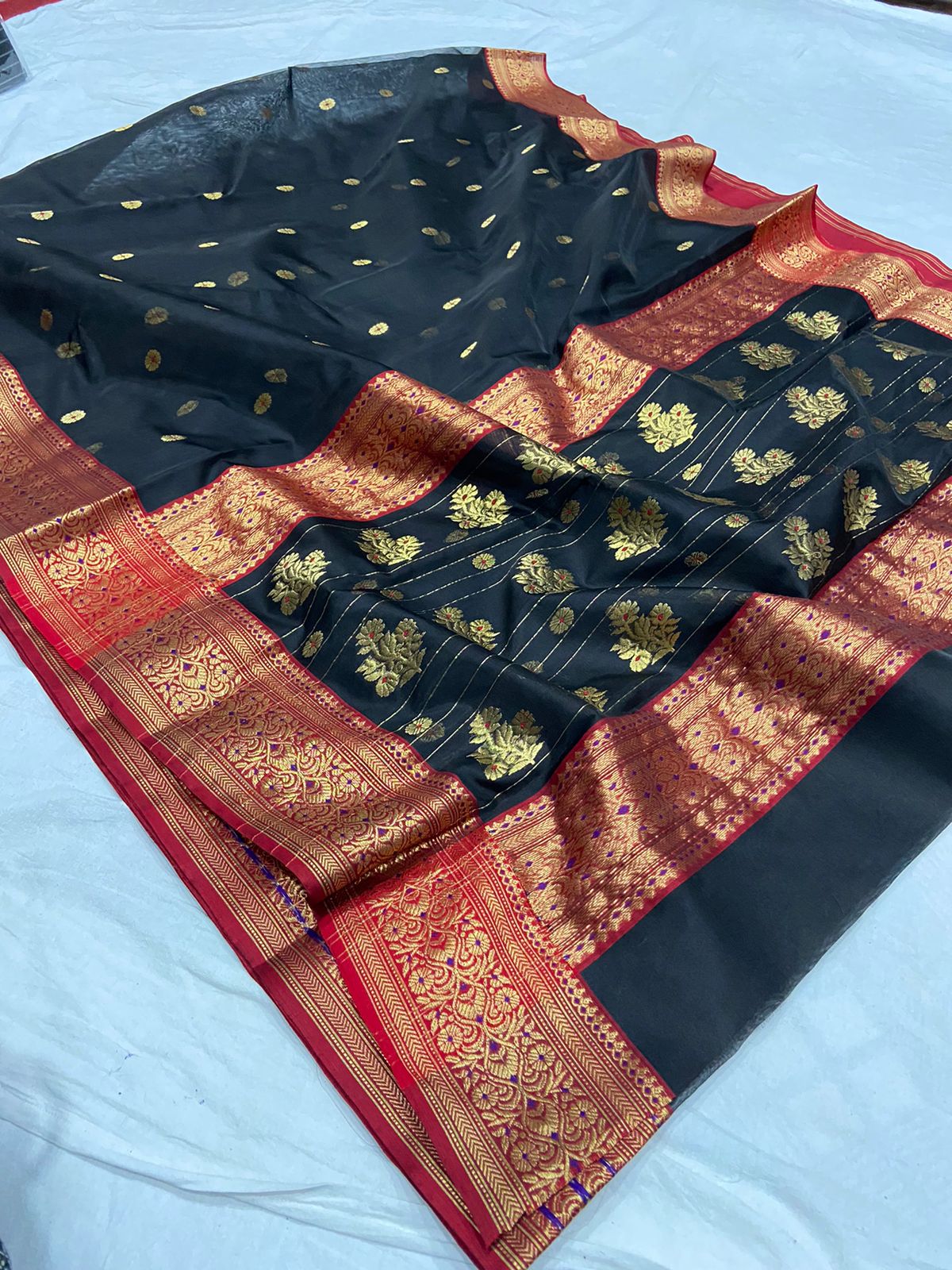 Handwoven Tuatara Color Organza Chanderi Katan Silk Saree - Authentic Chanderi silk sarees Chanderi Saree - View 2