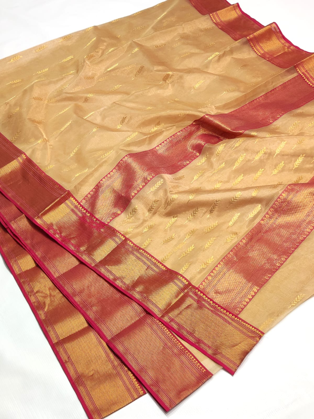 Handwoven Tumbleweed Color Chanderi Silk Tissue Saree - Authentic Tissue Chanderi Saree