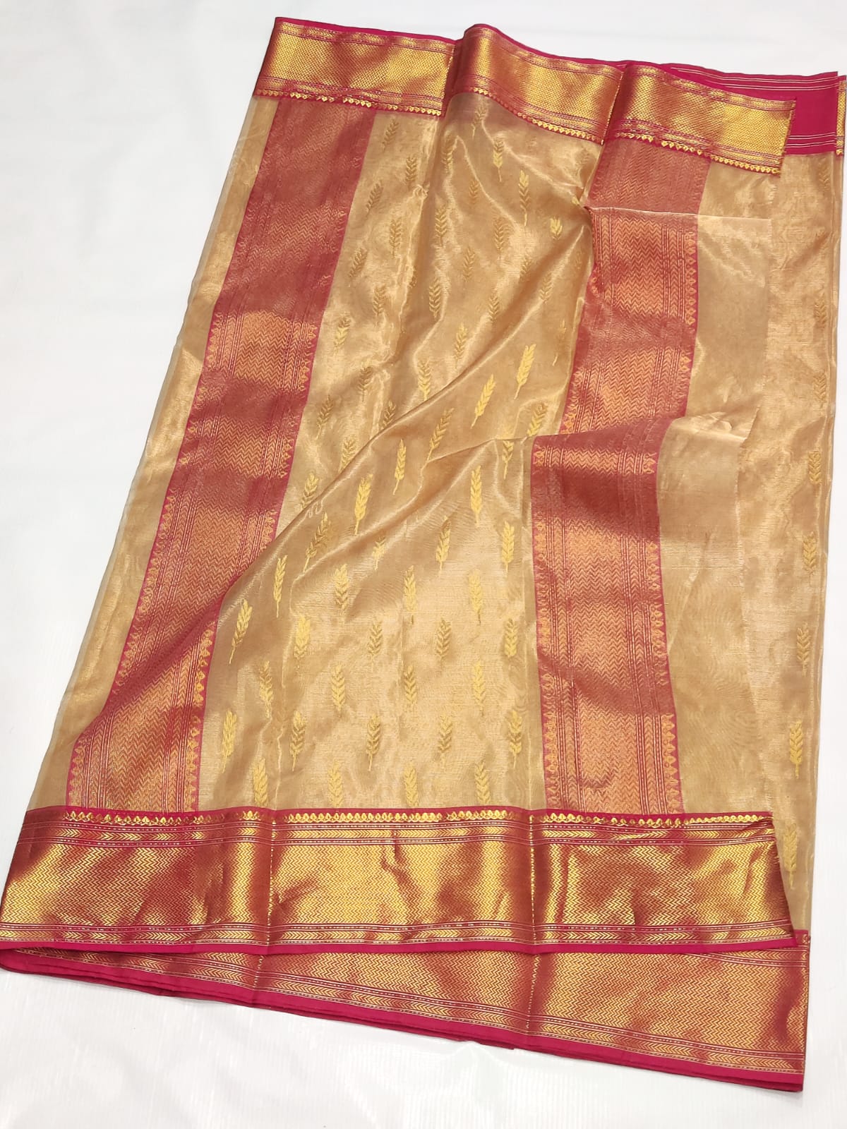 Handwoven Tumbleweed Color Chanderi Silk Tissue Saree - Authentic Tissue Chanderi Saree - View 2