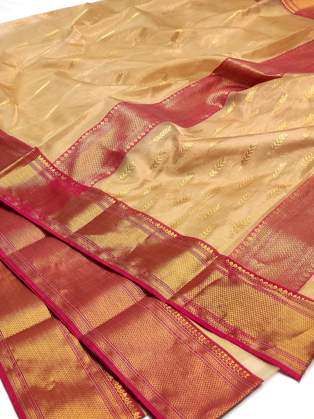 Handwoven Tumbleweed Color Chanderi Silk Tissue Saree - Authentic Tissue Chanderi Saree - View 3