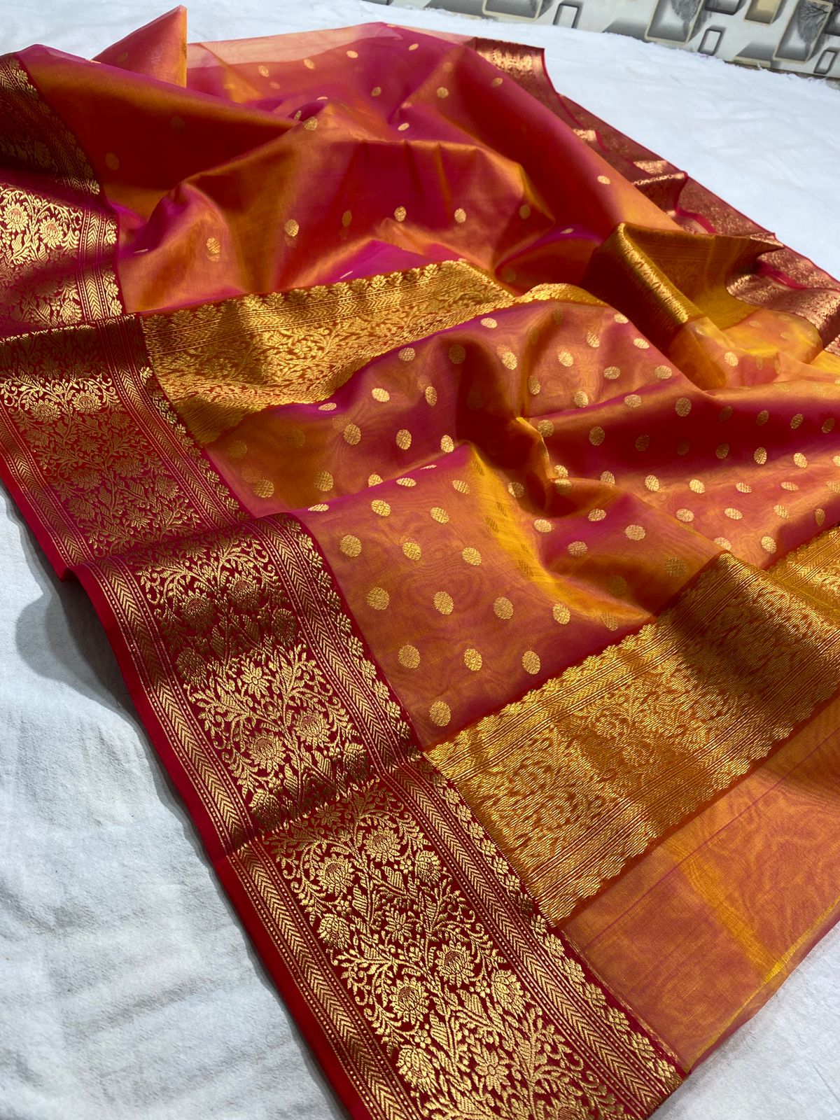 Handwoven Tuscany Color Organza Chanderi Katan Silk Saree - Authentic Chanderi silk sarees Chanderi Saree - View 1